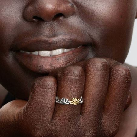 Bague Femme PANDORA Anneau Demi-Éternité Tournesols Bimatière 164702C00
