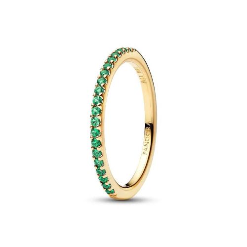 Bague Femme PANDORA Anneau Demi-Éternité Vert Scintillant Doré 162999C03