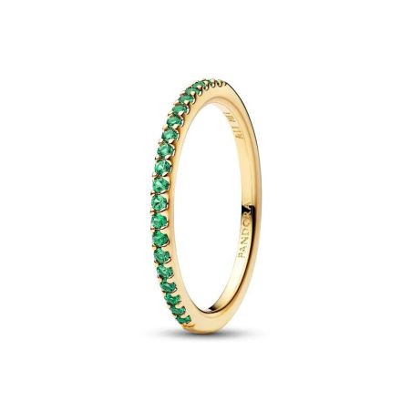 Bague femme pandora anneau demi-éternité vert scintillant doré 162999c03 – bagues tendances