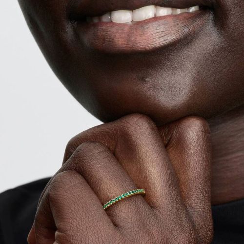 Bague Femme PANDORA Anneau Demi-Éternité Vert Scintillant Doré 162999C03