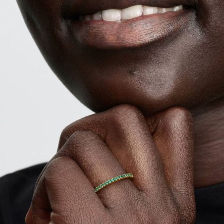 Bague Femme PANDORA Anneau Demi-Éternité Vert Scintillant Doré 162999C03