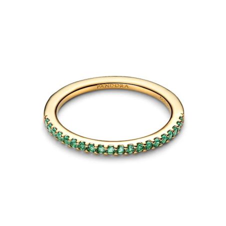 Bague femme pandora anneau demi-éternité vert scintillant doré 162999c03 – bagues tendances
