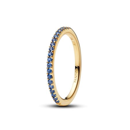 Bague femme pandora anneau demi-éternité bleu scintillant doré 162999c02 – bagues tendances