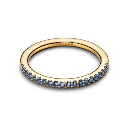 Bague femme pandora anneau demi-éternité bleu scintillant doré 162999c02 – bagues tendances