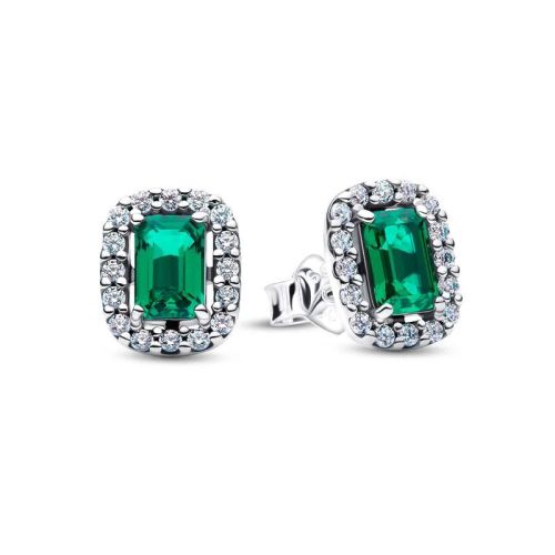 Clous d’Oreilles Femme PANDORA Halo Vert Scintillants Rectangulaires 294501C01