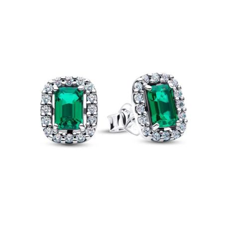 Clous d’oreilles femme pandora halo vert scintillants rectangulaires 294501c01 – boucles d'oreilles tendances