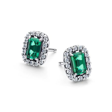 Clous d’oreilles femme pandora halo vert scintillants rectangulaires 294501c01 – boucles d'oreilles tendances