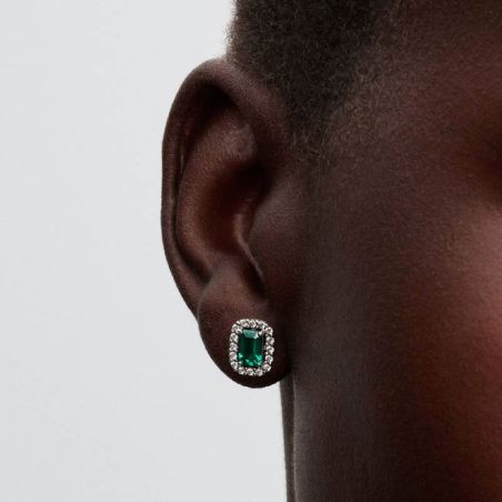 Clous d’oreilles femme pandora halo vert scintillants rectangulaires 294501c01 – boucles d'oreilles tendances