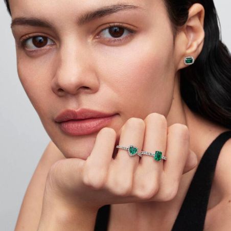 Clous d’oreilles femme pandora halo vert scintillants rectangulaires 294501c01 – boucles d'oreilles tendances