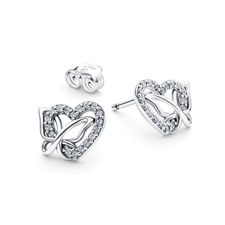 Clous d’oreilles femme pandora cœur et papillon entrelacés 294476c01 – boucles d'oreilles tendances