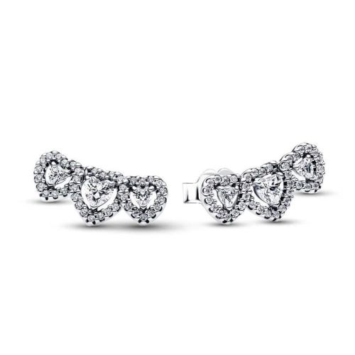 Clous d’Oreilles Femme PANDORA Trilogie de Cœurs et Halo 294411C01
