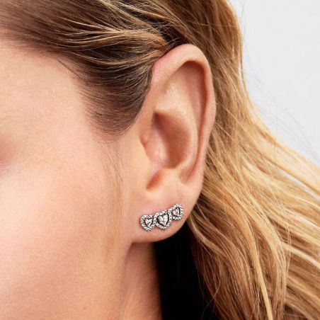 Clous d’Oreilles Femme PANDORA Trilogie de Cœurs et Halo 294411C01
