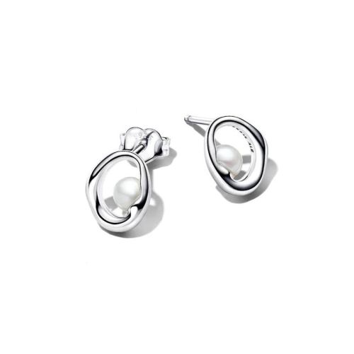 Clous d’Oreilles Femme PANDORA Ovale Organique et Perle de Culture d’Eau Douce Traitée 293295C01
