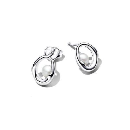 Clous d’oreilles femme pandora ovale organique et perle de culture d’eau douce traitée 293295c01 – boucles d'oreilles tendances