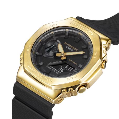 Montre homme casio g-shock casioak lunette métal dorée gm-2100g-1a9er – montres de sport homme