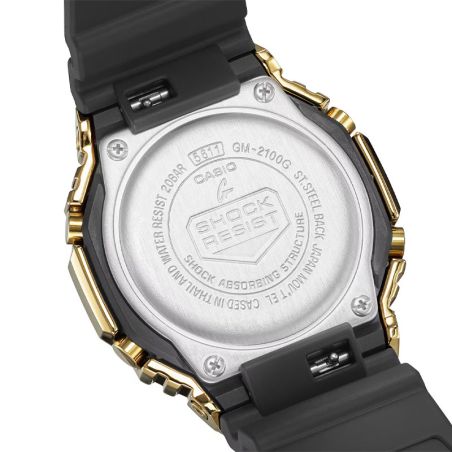 Montre homme casio g-shock casioak lunette métal dorée gm-2100g-1a9er – montres de sport homme