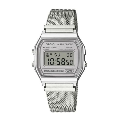 Montre Mixte CASIO Collection Vintage Numérique Maille Métallique Grise A158WEM-7EF