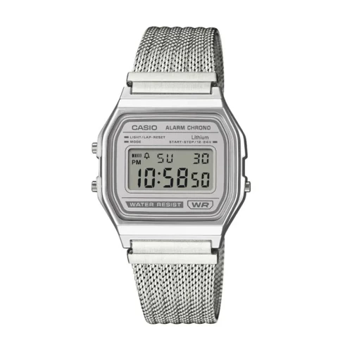 Montre Mixte CASIO Collection Vintage Numérique Maille Métallique Grise A158WEM-7EF