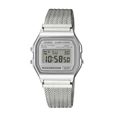 Montre mixte casio collection vintage numérique maille métallique grise a158wem-7ef – montres vintage
