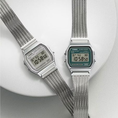 Montre mixte casio collection vintage numérique maille métallique grise a158wem-7ef – montres vintage