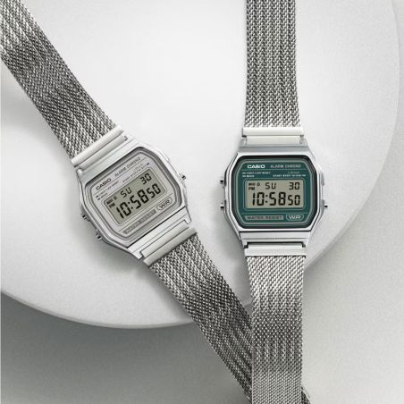 Montre mixte casio collection vintage numérique maille métallique verte a158wem-3ef – montres vintage