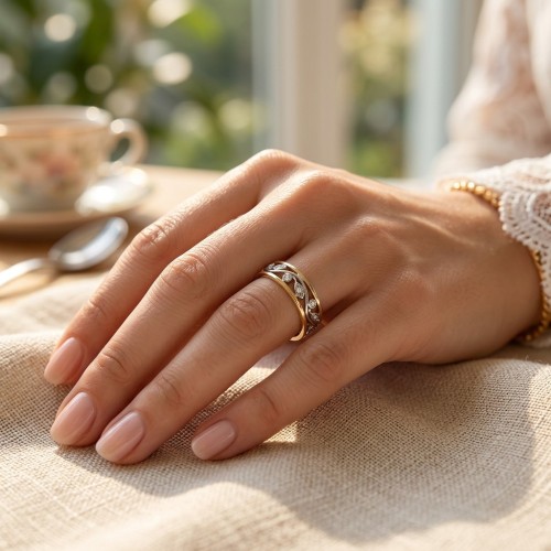 Bague Femme Alliance florale OR 750/1000 bicolore et diamants