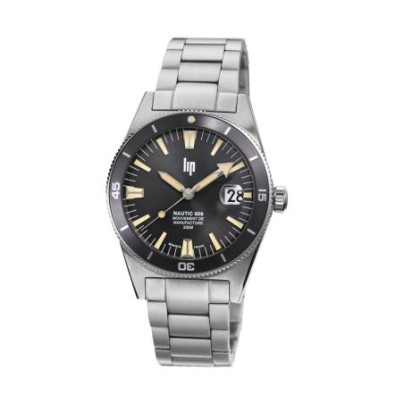 Montre homme lip manufacture nautic 666 automatique 200m acier cadran noir 676053 – montres françaises