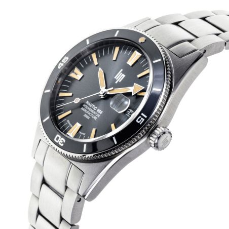 Montre homme lip manufacture nautic 666 automatique 200m acier cadran noir 676053 – montres françaises