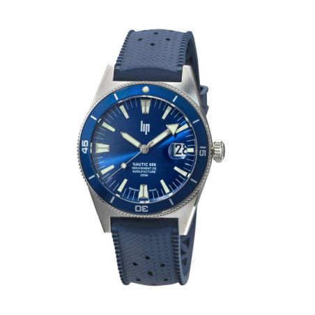 Montre homme lip manufacture nautic 666 automatique 200m élastomère bleu 676051 – montres françaises