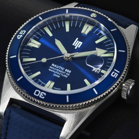 Montre homme lip manufacture nautic 666 automatique 200m élastomère bleu 676051 – montres françaises