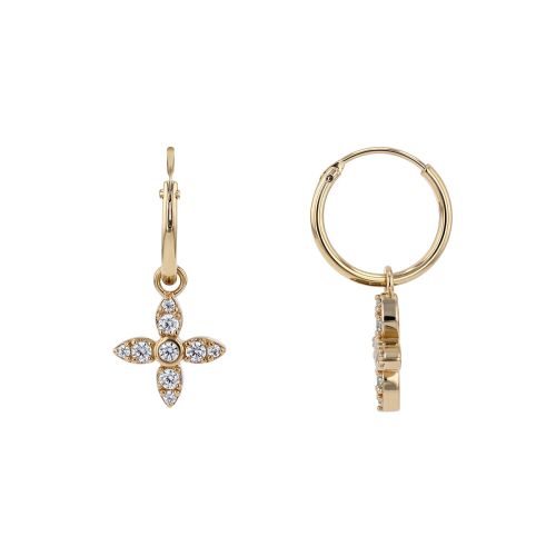 Boucles d'Oreilles Créoles Fleurs PLAQUE OR Jaune et Oxydes