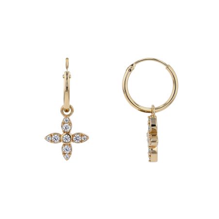 Boucles d'Oreilles Créoles Fleurs PLAQUE OR Jaune et Oxydes