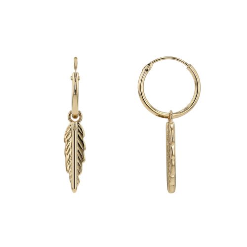 Boucles d'Oreilles Femme Créoles Plumes PLAQUE OR Jaune