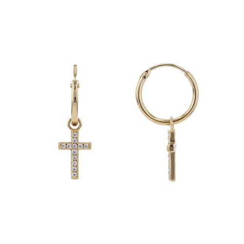 Boucles d'Oreilles Femme Créoles Croix PLAQUE OR Jaune et Oxydes
