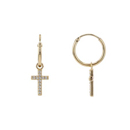 Boucles d'Oreilles Femme Créoles Croix PLAQUE OR Jaune et Oxydes