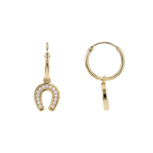 Boucles d'oreilles femme pendantes fer à cheval PLAQUE OR et oxydes
