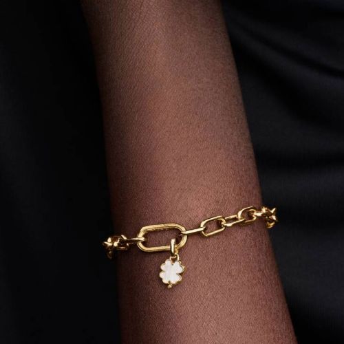 Charm Femme PANDORA Pendant Trèfle à Quatre Feuilles Blanc Doré 764564C01