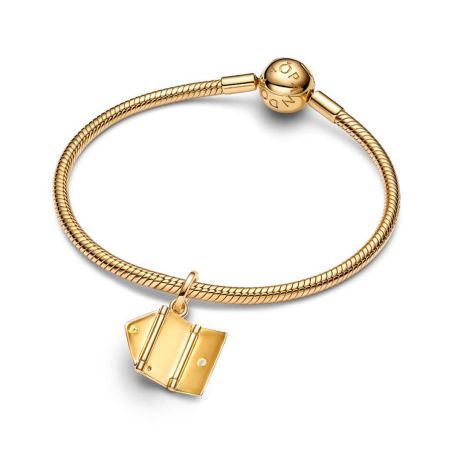 Charm femme pandora pendant enveloppe ouvrable gravable dorée 764421c01 – charms