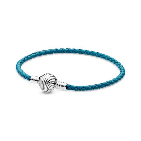 Bracelet femme pandora moments cuir tressé turquoise fermoir coquillage 598951c01 – bracelets personnalisables