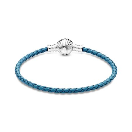 Bracelet femme pandora moments cuir tressé turquoise fermoir coquillage 598951c01 – bracelets personnalisables