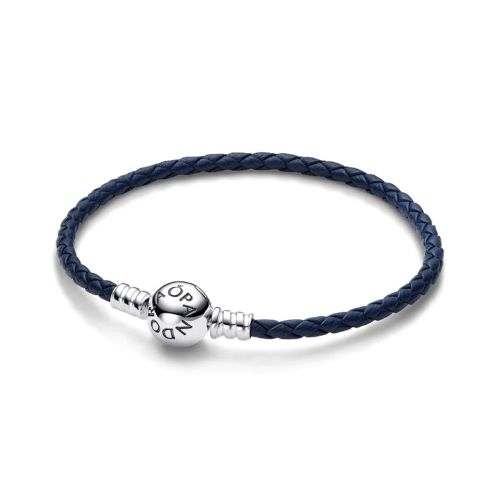 Bracelet Femme PANDORA Moments Cuir Tressé Bleu Fermoir Rond 592790C01