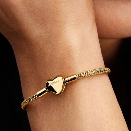 Bracelet Femme PANDORA Maille Serpent Facettée Fermoir Cœur Doré 564236C00