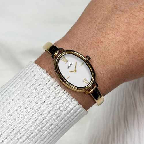Montre Femme CLUSE L'Ovale Cadran Blanc Chiffres Romains Dorée CW16101