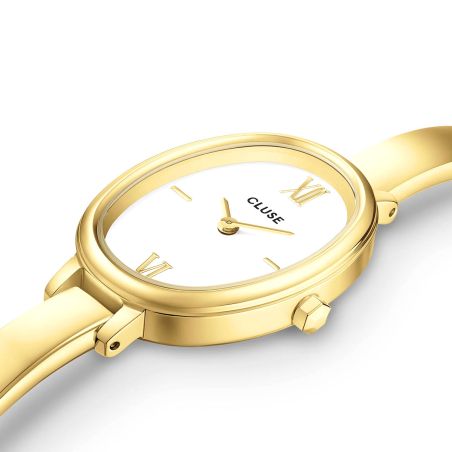 Montre femme cluse l'ovale cadran blanc chiffres romains dorée cw16101 – montres femme