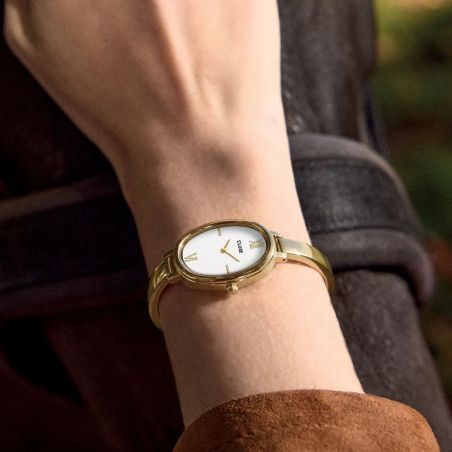Montre femme cluse l'ovale cadran blanc chiffres romains dorée cw16101 – montres femme
