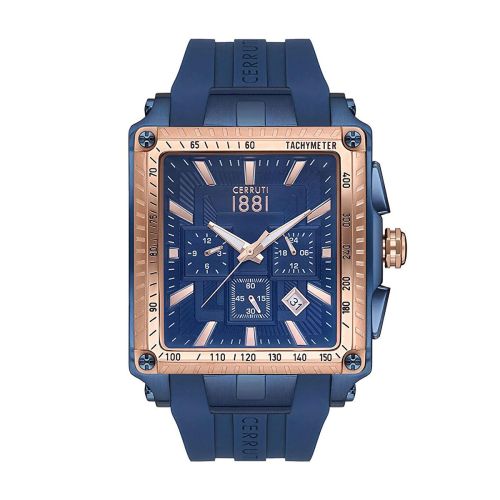 Montre Homme CERRUTI 1881 Chronographe Bleu Verre Saphir Bracelet Caoutchouc CRA31405