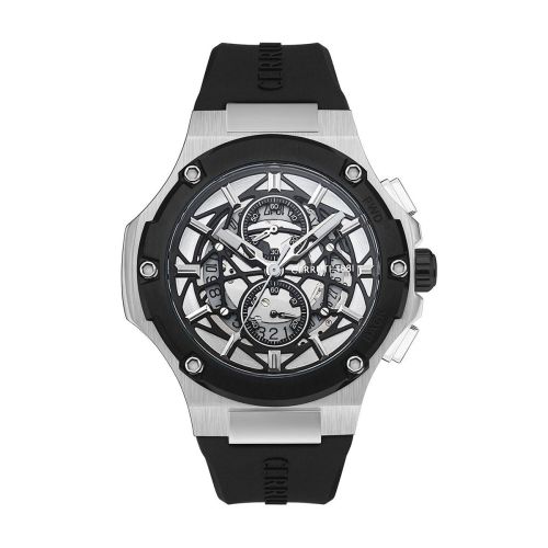 Montre Homme CERRUTI 1881 Chronographe Squelette Argent Bracelet Caoutchouc CRA29804