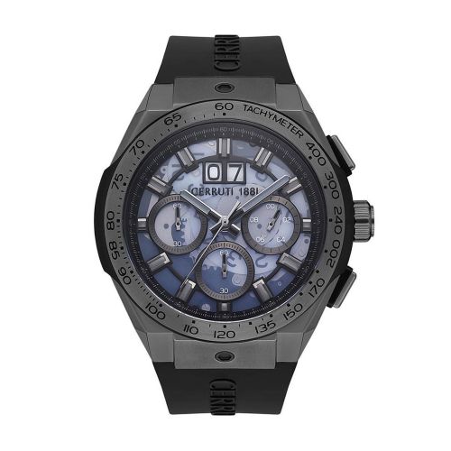 Montre Homme CERRUTI 1881 Bieno Chronographe Squelette Silicone Noir CRA24802