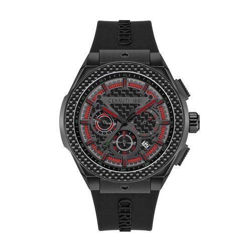 Montre Homme CERRUTI 1881 Chronographe Cadran Noir Rouge Silicone 100m CIWGO2112004