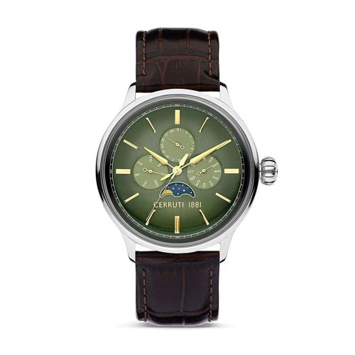 Montre Homme CERRUTI 1881 Dervio Cadran Vert Verre Saphir Cuir Marron CIWGF2224602